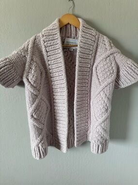 Mr Mittens Heavy Wool Chunky Cable Knit Open Front Cardigan Soft Lilac